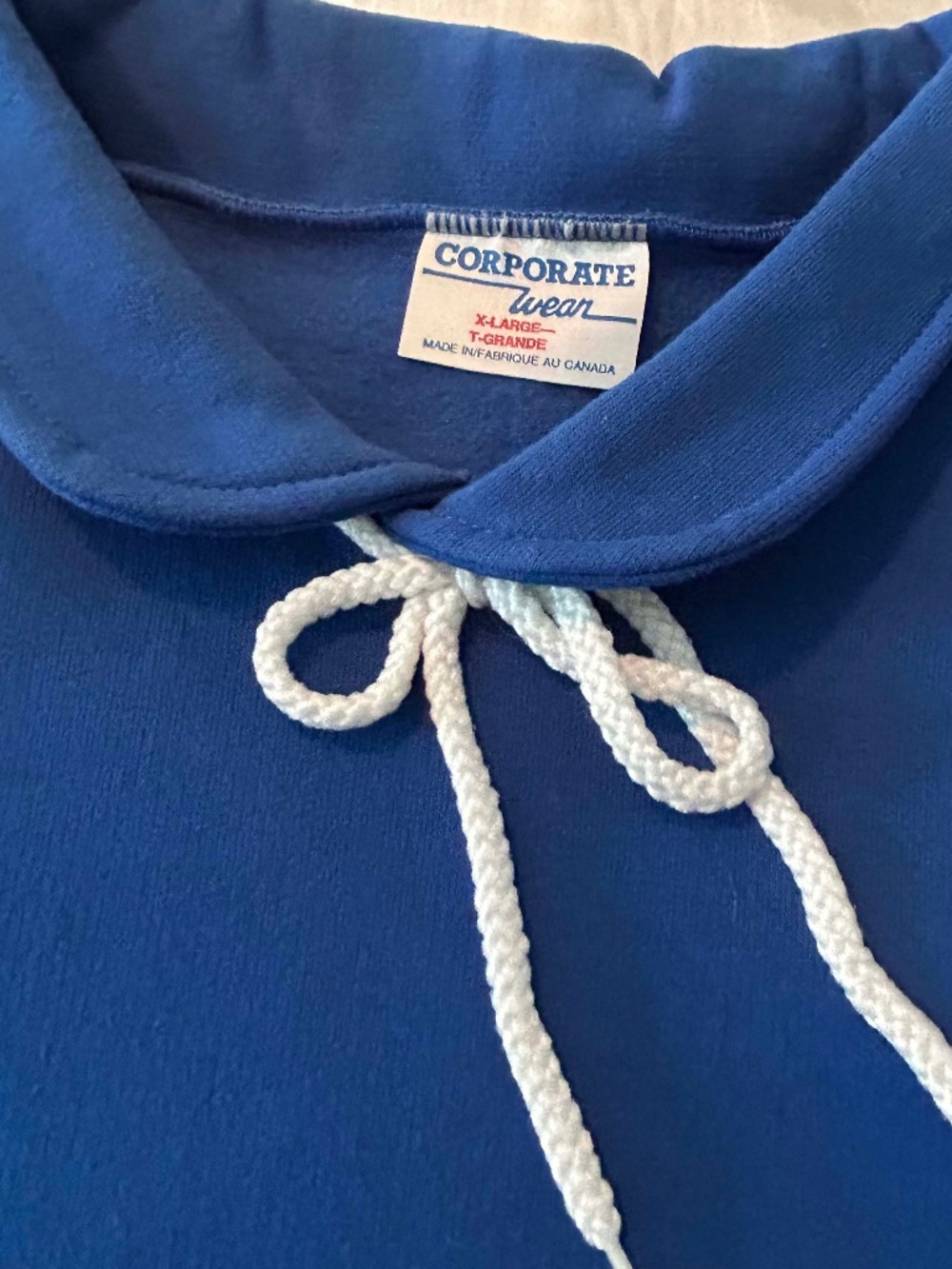SWEATSHIRT WITH TURNUP COLLAR & DRAWSTRING, ROYAL BLUE, SIZE XL, COTTON POLYESTE
